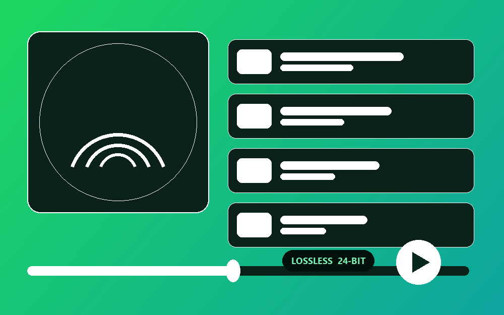 Spotify player interface preview with album artwork, track list and lossless badge